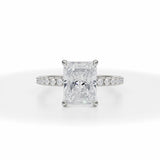 Radiant Cut Lab Grown Diamonds Pave Ring With Pave Prongs in White Gold