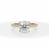 Round Lab Grown Diamond Trio Pave Cathedral Ring With Pave Basket in Yellow Gold