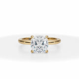 Lab Grown Diamond Cushion Solitaire Ring With Pave Prongs in Yellow Gold