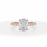 Lab Grown Diamond Oval Invisible Halo With Pave Ring in Pink Gold