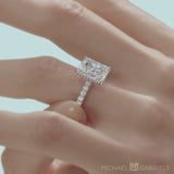 Lab Grown Diamond Radiant Cut Invisible Halo With Pave Ring on Ring Finger in White Gold