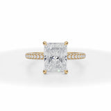 Radiant Cut Lab Grown Diamonds Trio Pave Ring With Pave Prongs in Yellow Gold