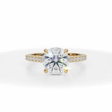 Lab Grown Diamond Round Pave Cathedral Ring With Pave Basket in Yellow Gold
