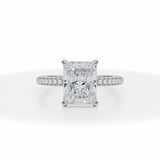 Radiant Cut Lab Grown Diamond Pave Basket With Trio Pave Ring in White Gold
