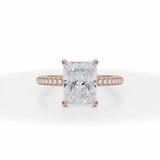 Radiant Cut Lab Grown Diamonds Trio Pave Ring With Pave Prongs in Pink Gold