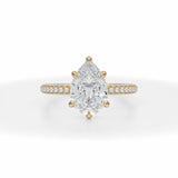 Lab Grown Diamond Pear Invisible Halo With Trio Pave Ring in Yellow Gold