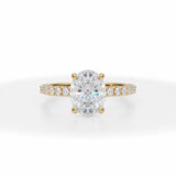 Oval Lab Grown Diamond Modern Pave Ring in Yellow Gold
