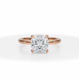 Lab Grown Diamond Cushion Cut Solitaire Ring With Pave Basket in Pink Gold