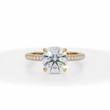 Round Lab Grown Diamond Pave Basket With Trio Pave Ring in Yellow Gold