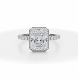 Lab Grown Diamond Radiant Knife Edge Halo With Pave Ring in White Gold