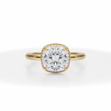 Lab Grown Diamond Cushion Cut Knife Edge Halo With Solitaire Ring in Yellow Gold