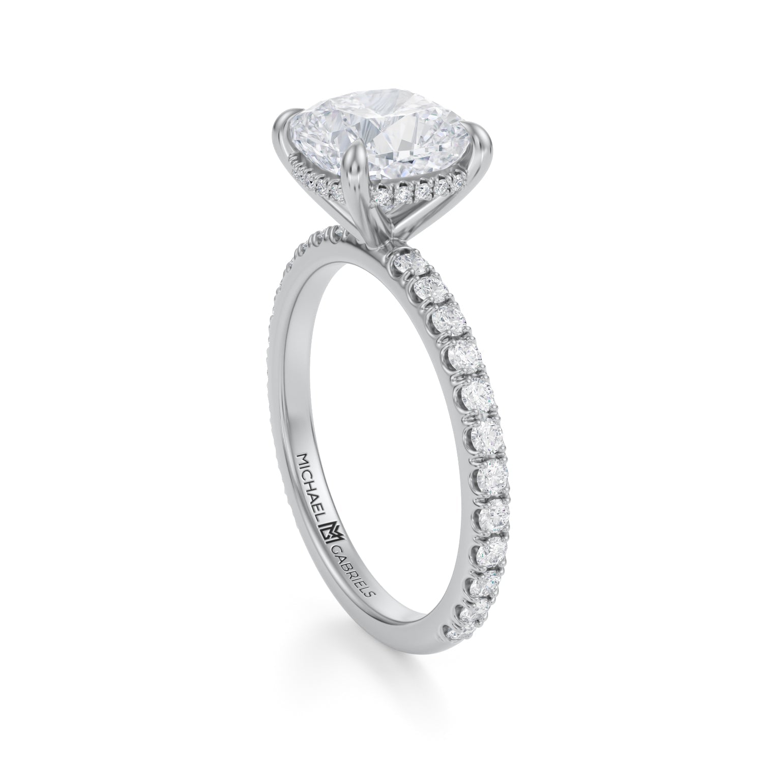 Cushion Invisible Halo With Pave Ring (1.70 Carat E-VS1) - Michael Gabriels