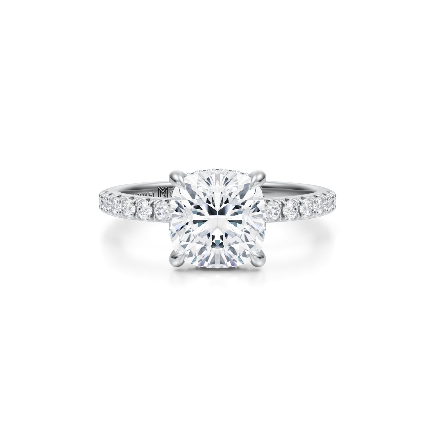 Cushion Invisible Halo With Pave Ring (1.70 Carat G-VVS2) - Michael Gabriels