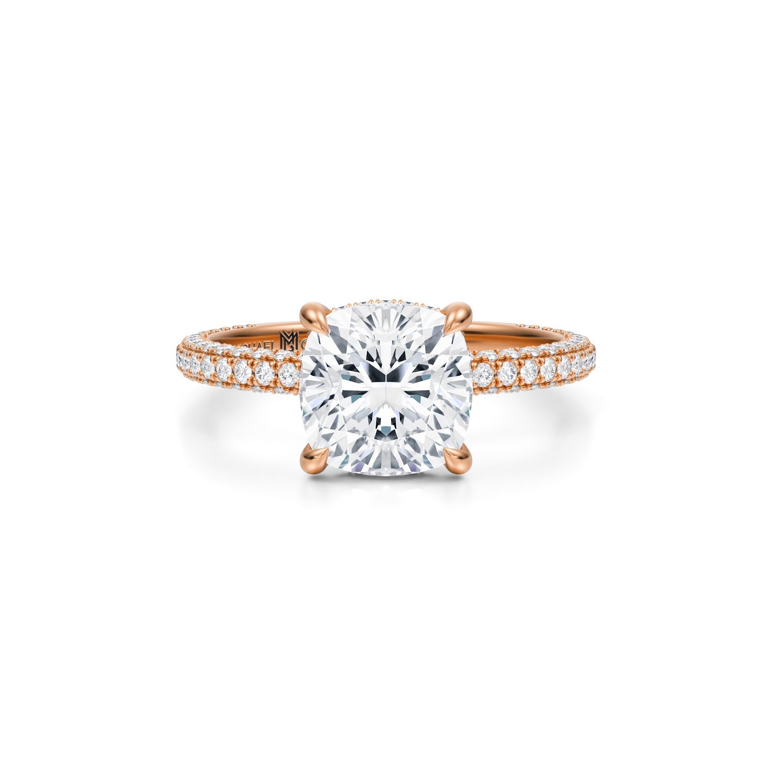 Cushion Invisible Halo With Trio Pave Ring (1.20 Carat G-VVS2) - Michael Gabriels