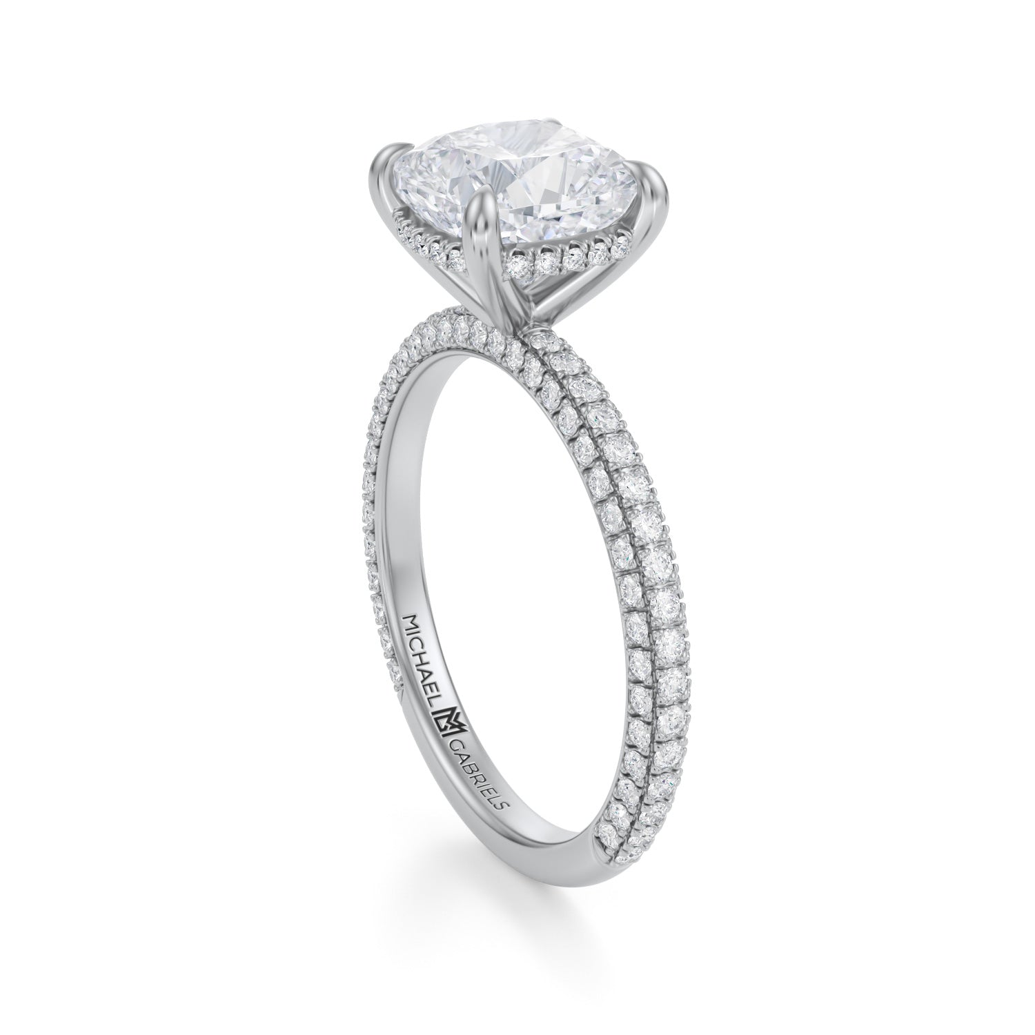 Cushion Invisible Halo With Trio Pave Ring (1.40 Carat D-VS1) - Michael Gabriels