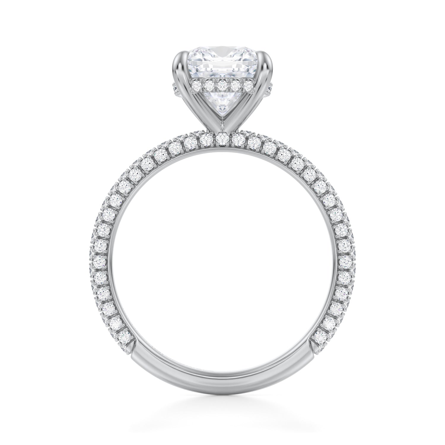 Cushion Invisible Halo With Trio Pave Ring (1.40 Carat E-VVS2) - Michael Gabriels