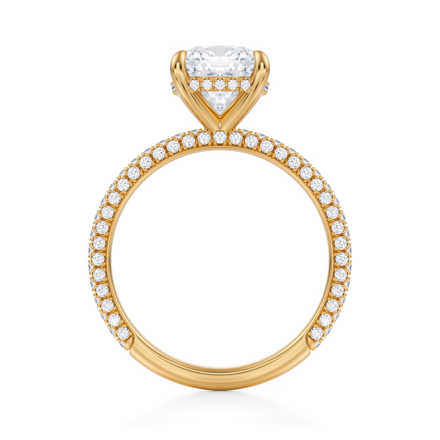 Cushion Invisible Halo With Trio Pave Ring (3.70 Carat F-VS1) - Michael Gabriels