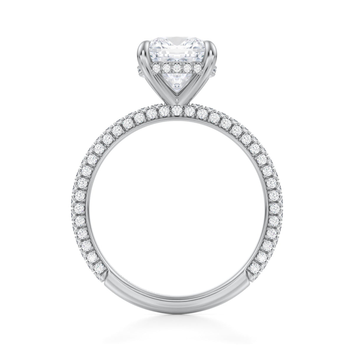 Cushion Invisible Halo With Trio Pave Ring (3.70 Carat F-VS1) - Michael Gabriels