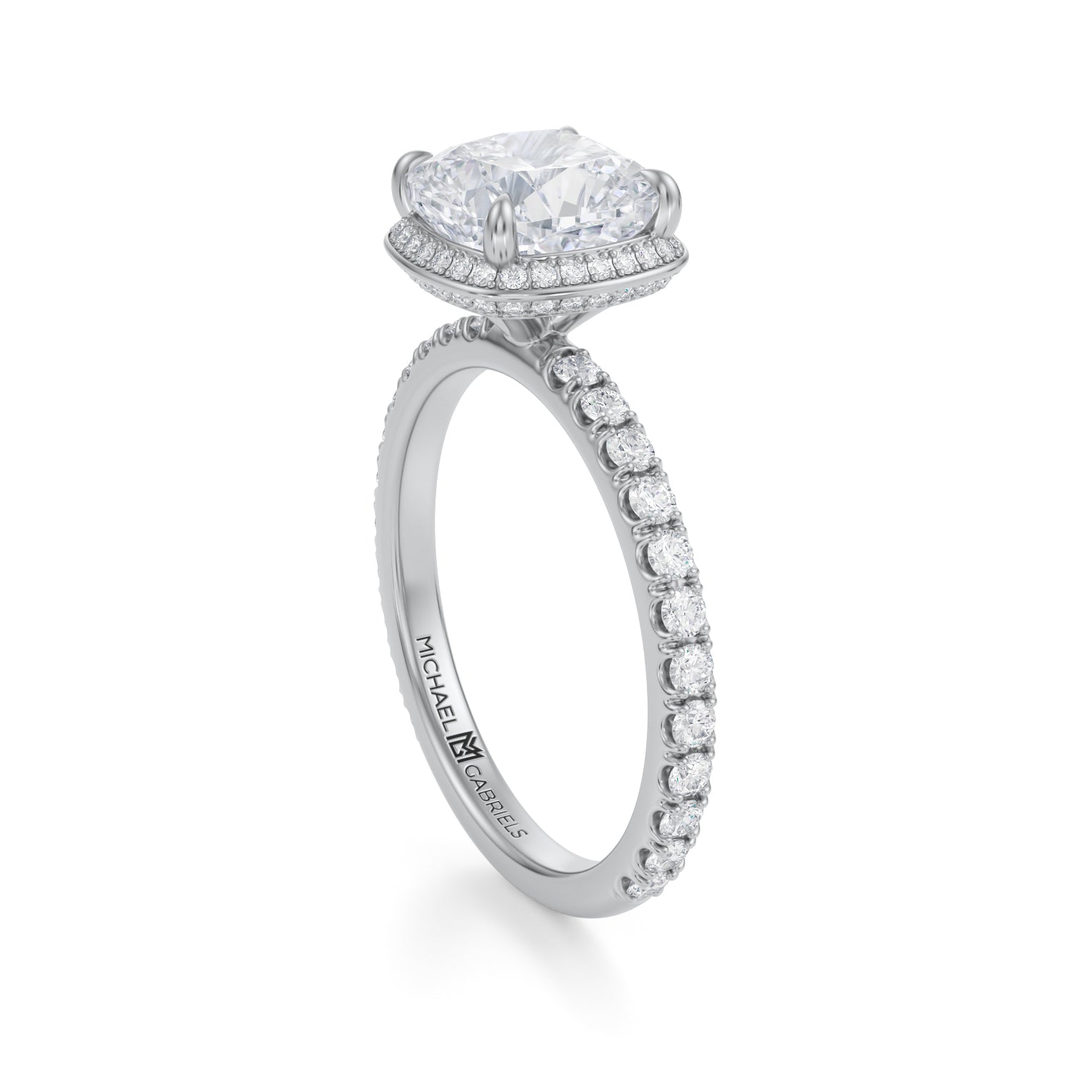 Cushion Knife Edge Halo With Pave Ring (3.70 Carat E-VS1) - Michael Gabriels