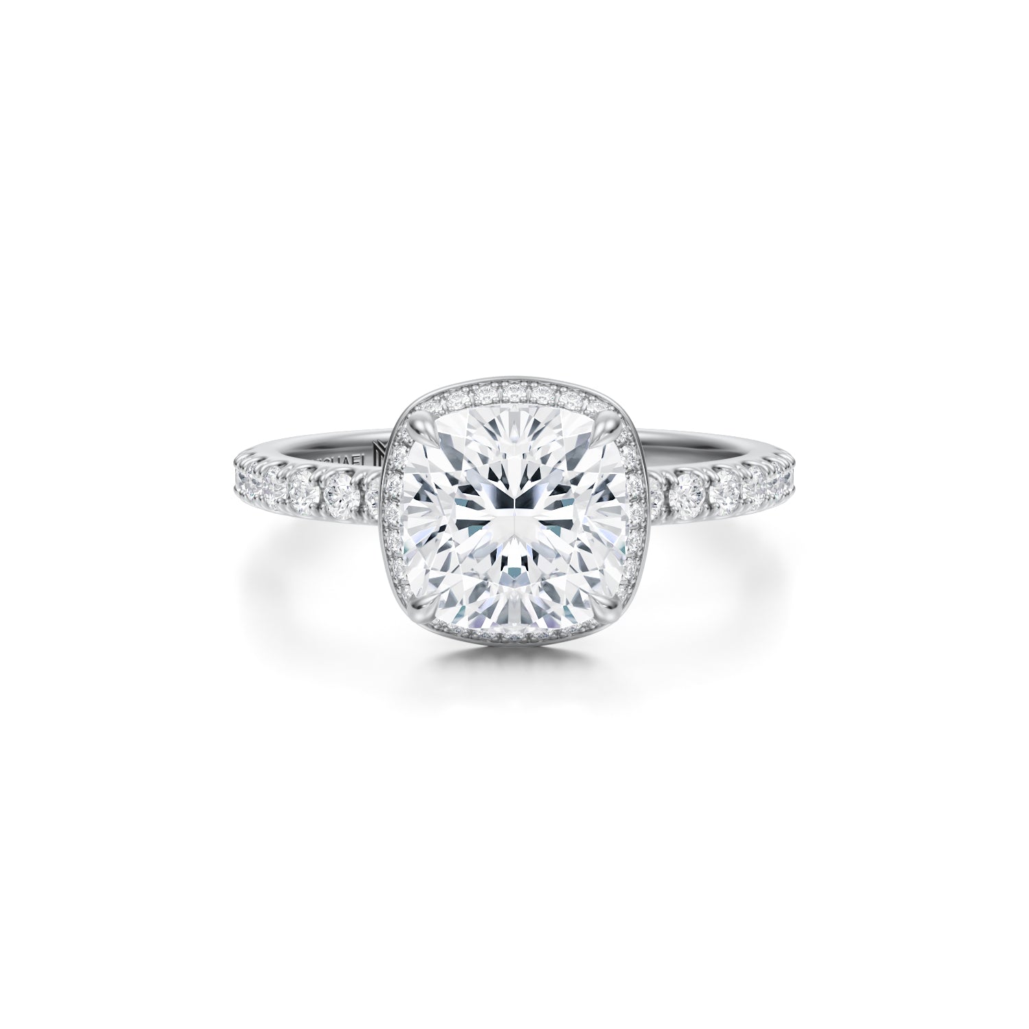 Cushion Knife Edge Halo With Pave Ring (3.70 Carat G-VVS2) - Michael Gabriels