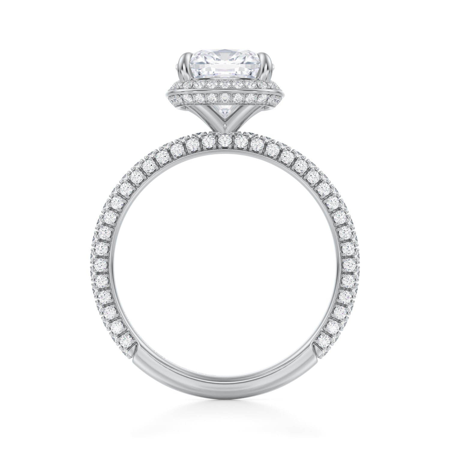 Cushion Knife Edge Halo With Trio Pave Ring (1.40 Carat E-VVS2) - Michael Gabriels
