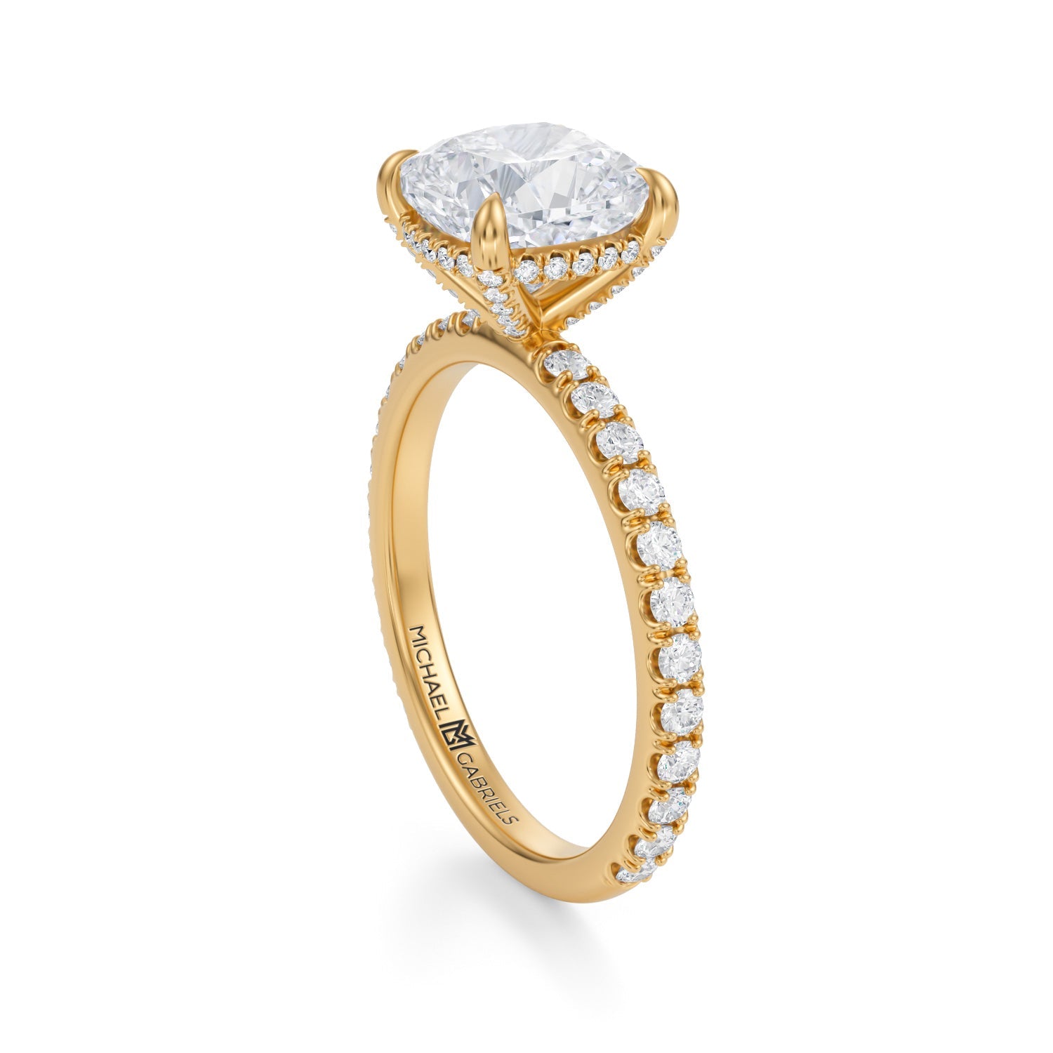 Cushion Pave Basket With Pave Ring (3.00 Carat F-VVS2) - Michael Gabriels