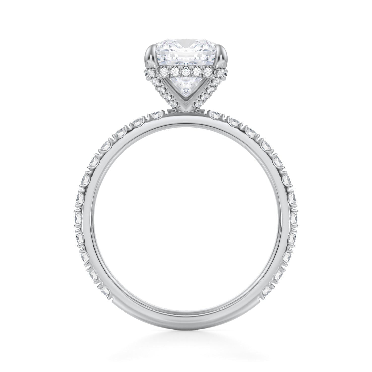 Cushion Pave Basket With Pave Ring (3.00 Carat F-VVS2) - Michael Gabriels