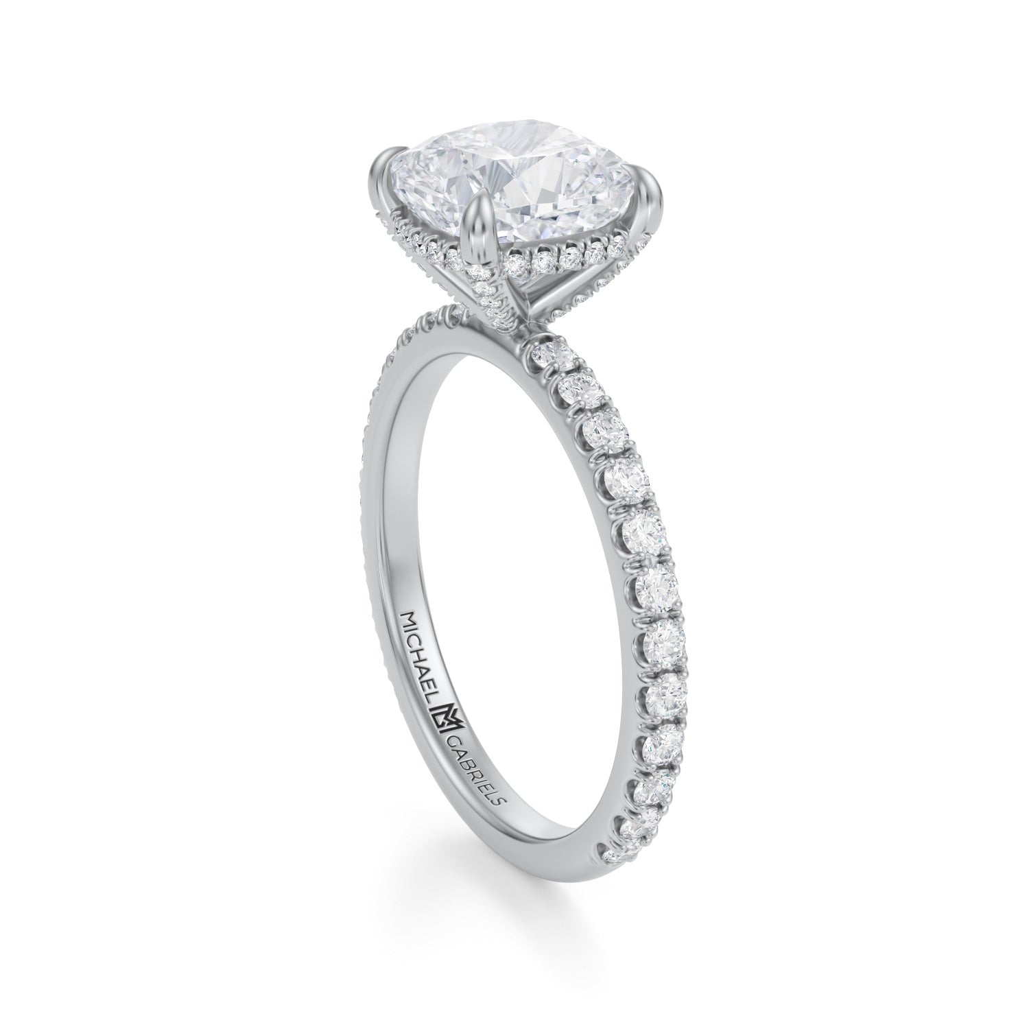 Cushion Pave Basket With Pave Ring (3.40 Carat D-VVS2) - Michael Gabriels