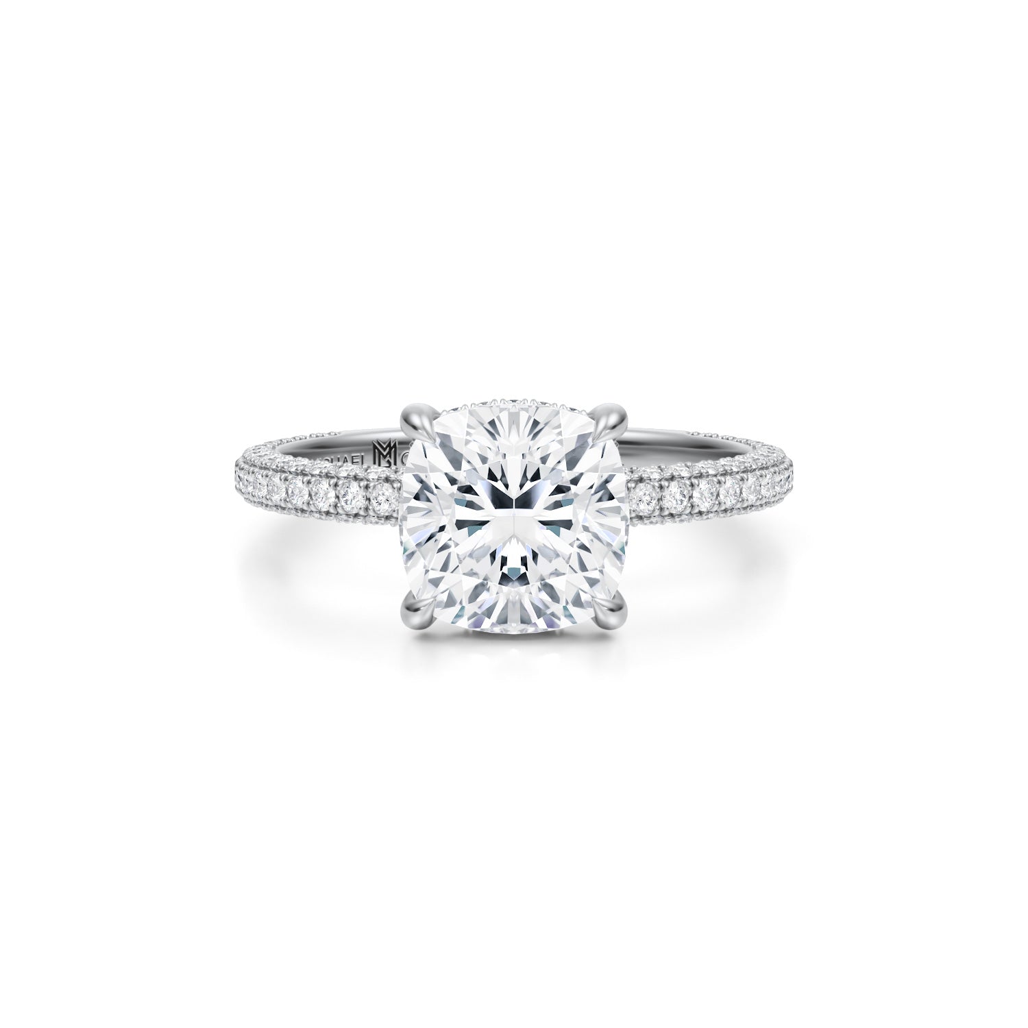 Cushion Pave Basket With Trio Pave Ring (2.00 Carat D-VVS2) - Michael Gabriels
