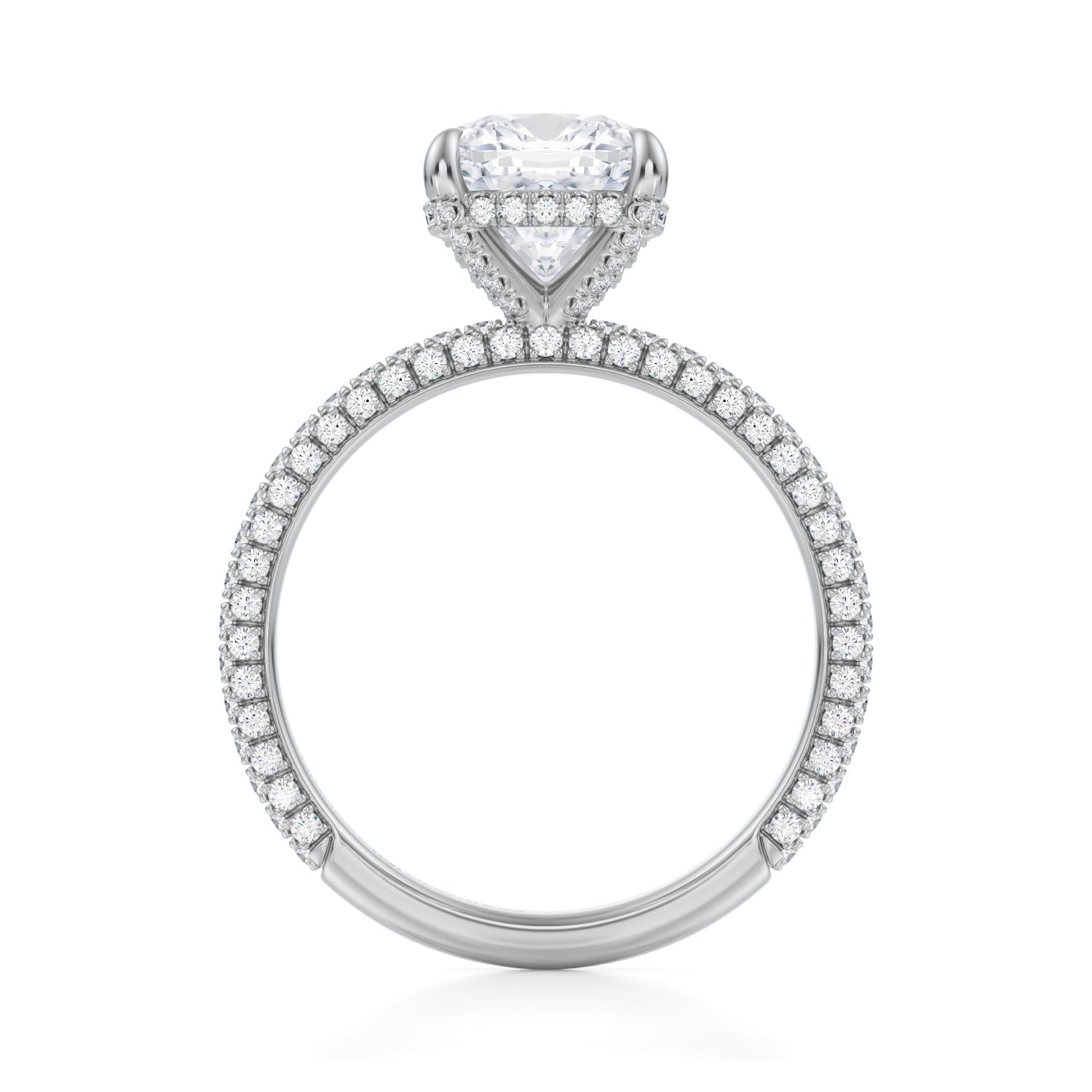 Cushion Pave Basket With Trio Pave Ring (2.70 Carat E-VS1) - Michael Gabriels