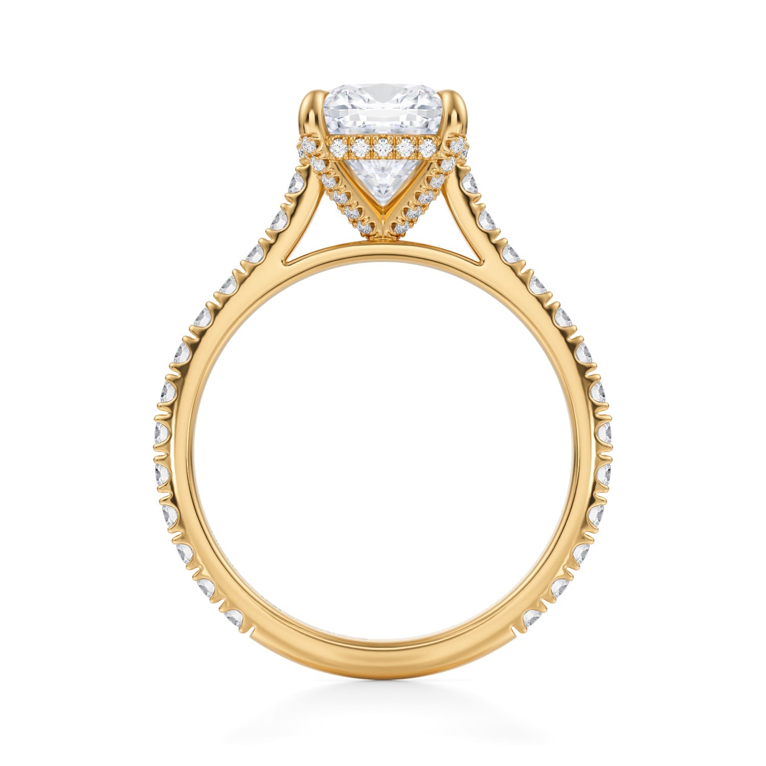 Cushion Pave Cathedral Ring With Pave Basket (2.40 Carat D-VVS2) - Michael Gabriels