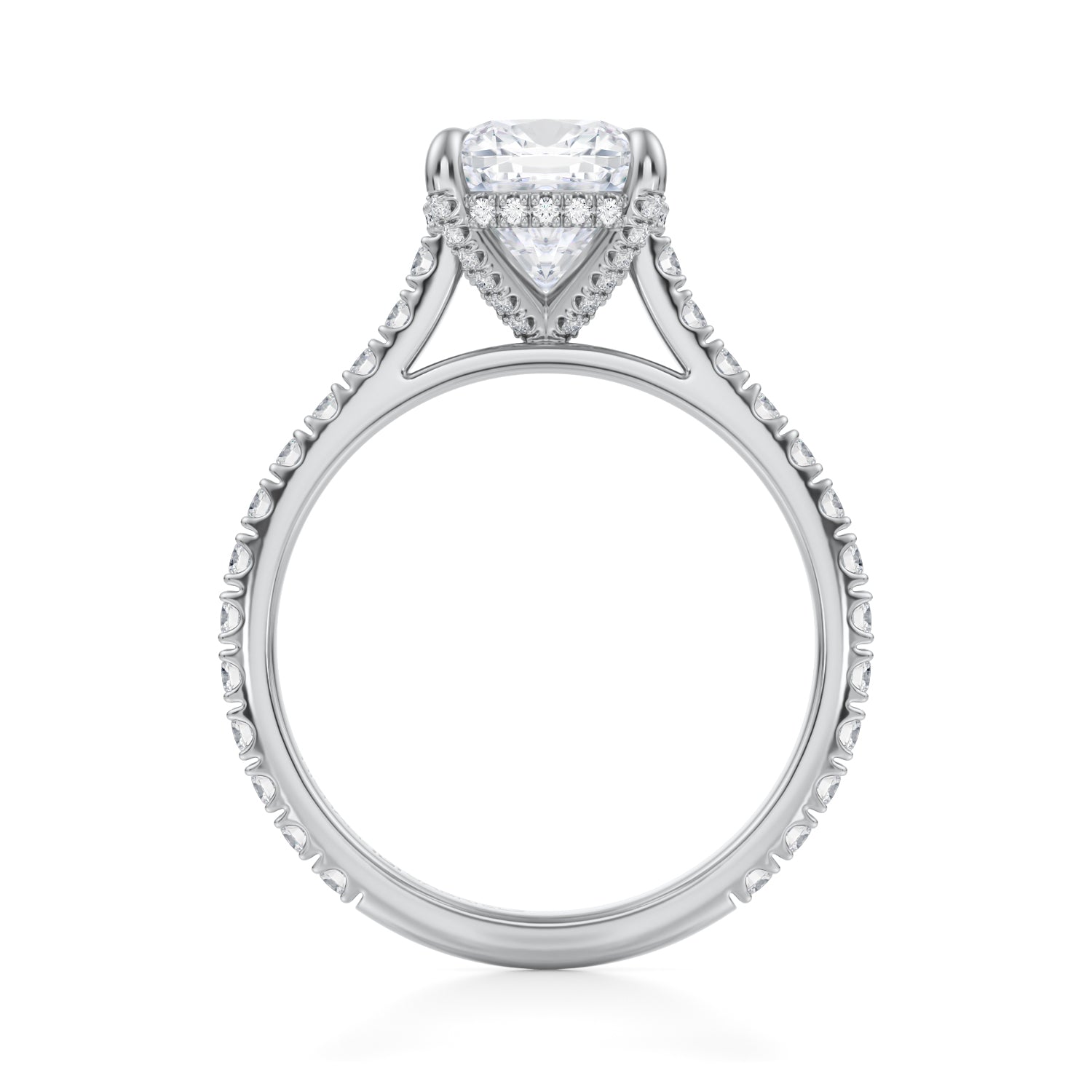 Cushion Pave Cathedral Ring With Pave Basket (2.40 Carat F-VS1) - Michael Gabriels