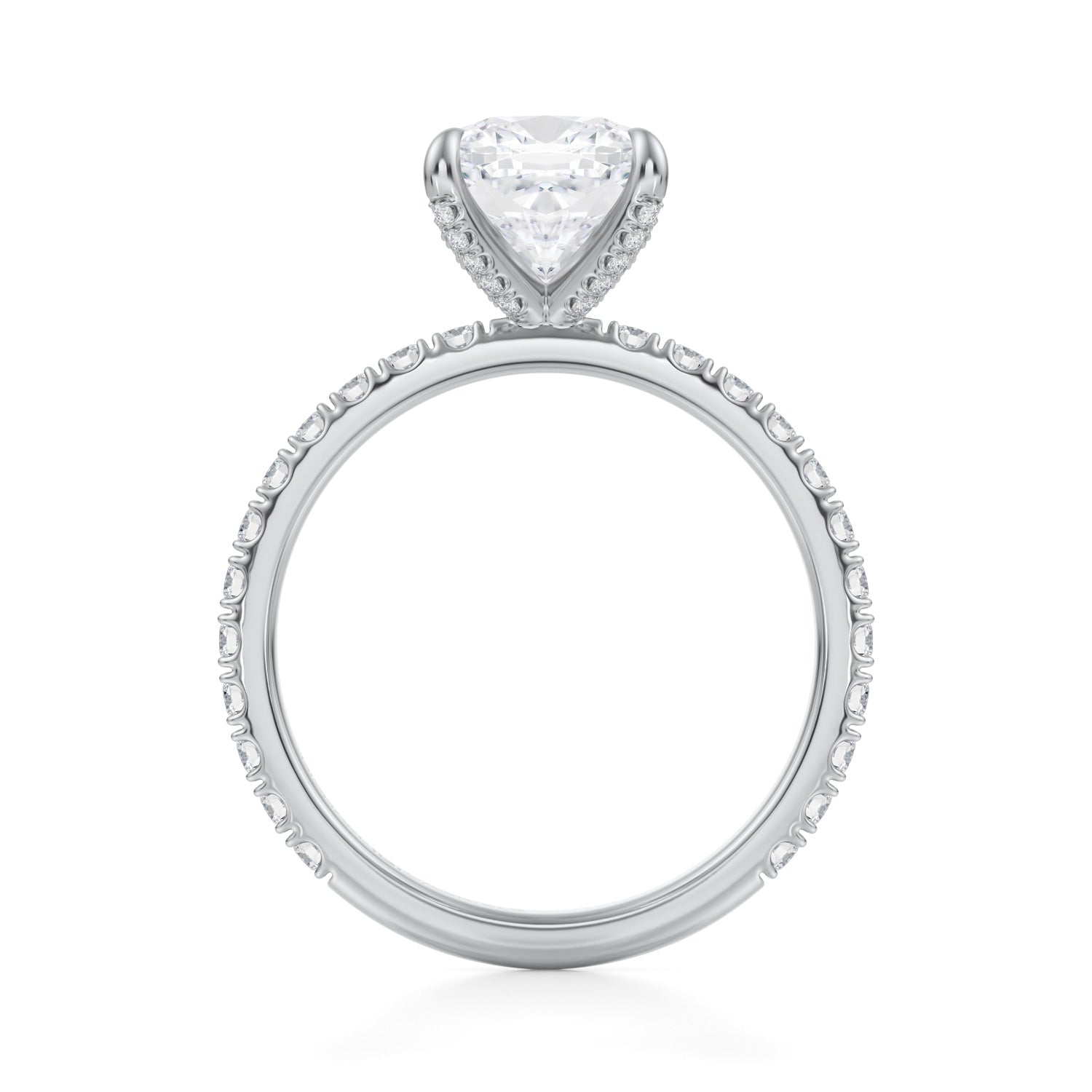 Cushion Pave Ring With Pave Prongs (2.50 Carat E-VS1) - Michael Gabriels