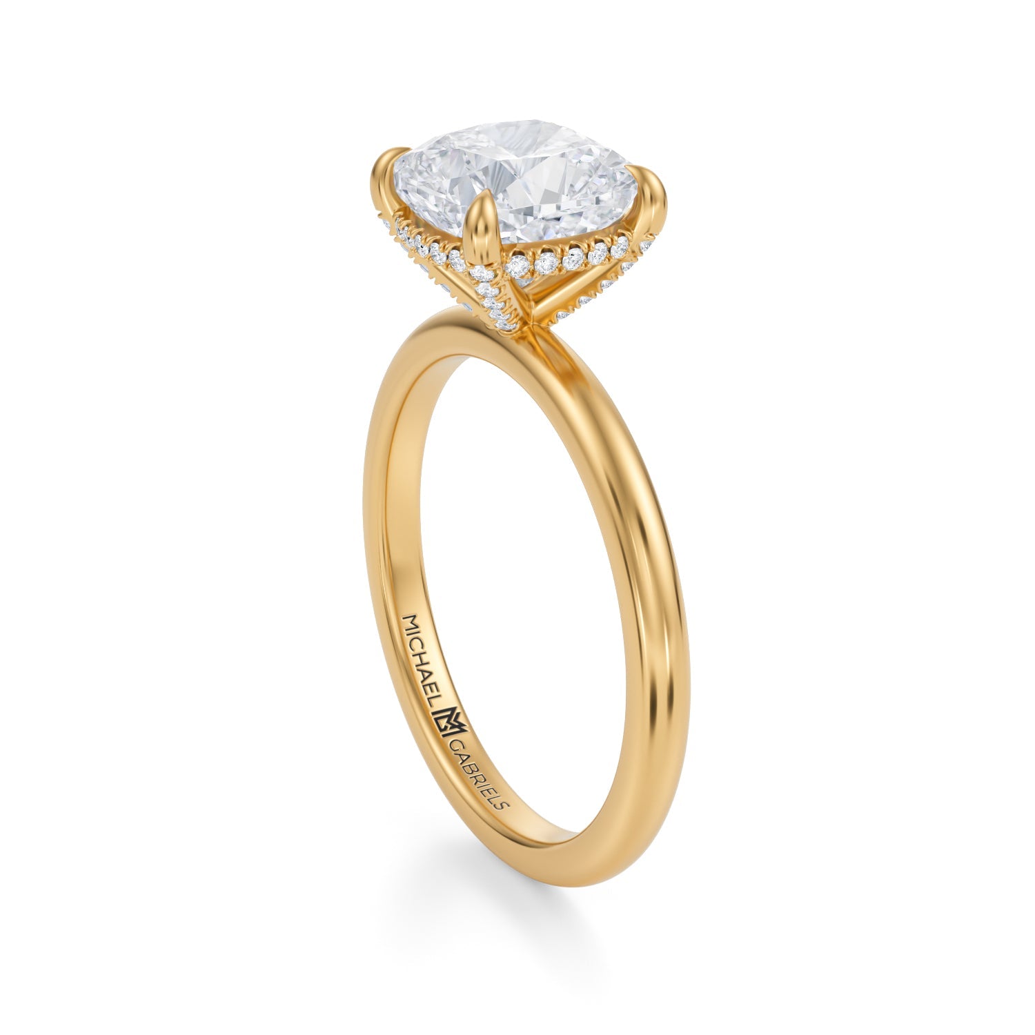 Cushion Solitaire Ring With Pave Basket (2.00 Carat G-VVS2) - Michael Gabriels