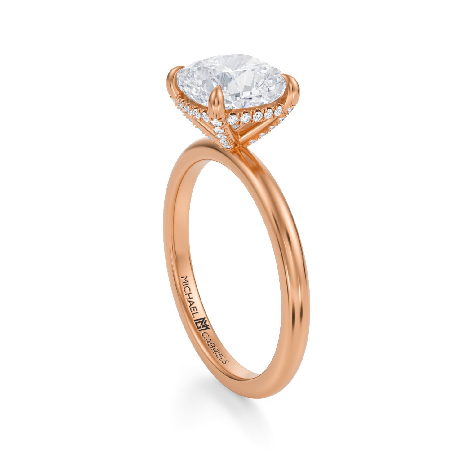 Cushion Solitaire Ring With Pave Basket (3.00 Carat D-VVS2) - Michael Gabriels