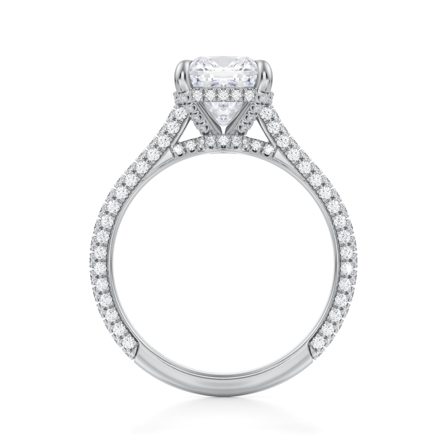 Cushion Trio Pave Cathedral Ring With Low Pave Basket (2.70 Carat D-VVS2) - Michael Gabriels