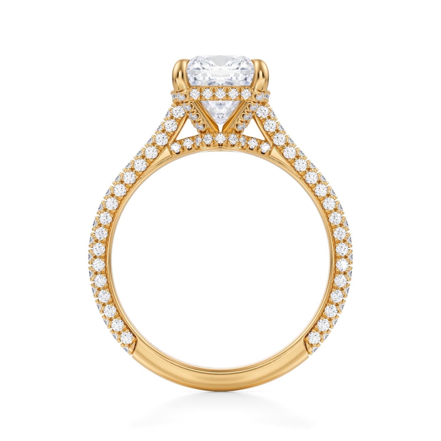Cushion Trio Pave Cathedral Ring With Low Pave Basket (2.70 Carat D-VVS2) - Michael Gabriels