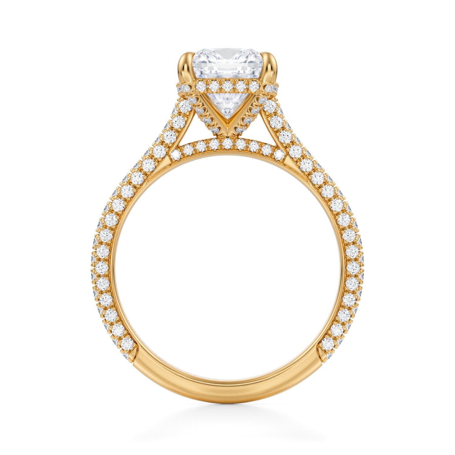 Cushion Trio Pave Cathedral Ring With Pave Basket (2.40 Carat D-VS1) - Michael Gabriels