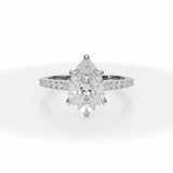 Lab Grown Diamond Pear Pave Cathedral Ring With Pave Basket in White Gold