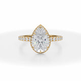 Lab Grown Diamond Pear Knife Edge Halo With Pave Ring in Yellow Gold