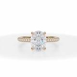 Oval Lab Grown Diamond Trio Pave Ring With Pave Prongs in Yellow Gold