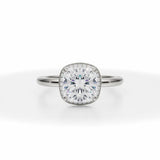 Lab Grown Diamond Cushion Cut Knife Edge Halo With Solitaire Ring in White Gold