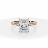 Lab Grown Diamond Radiant Trio Pave Cathedral Ring With Pave Basket in Pink Gold