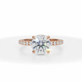 Round Lab Grown Diamond Invisible Halo With Pave Ring in Pink Gold