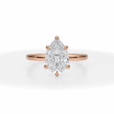 Lab Grown Diamond Pear Solitaire Ring With Invisible Halo in Pink Gold