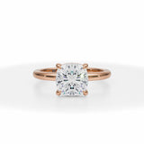 Lab Grown Diamond Cushion Cut Solitaire Ring With Invisible Halo in Pink Gold