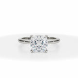 Lab Grown Diamond Cushion Solitaire Ring With Pave Prongs in White Gold