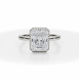Lab Grown Diamond Radiant Cut Knife Edge Halo With Solitaire Ring in White Gold