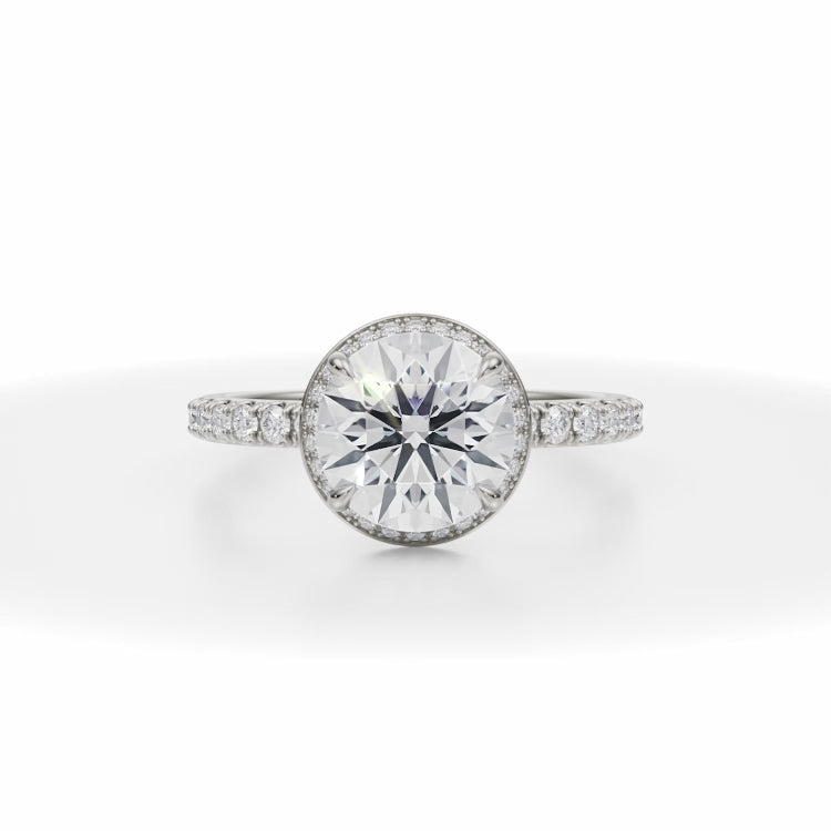 Lab Grown Diamond Round Knife Edge Halo With Pave Ring in White Gold