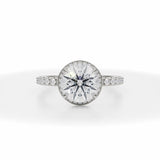 Lab Grown Diamond Round Knife Edge Halo With Pave Ring in White Gold